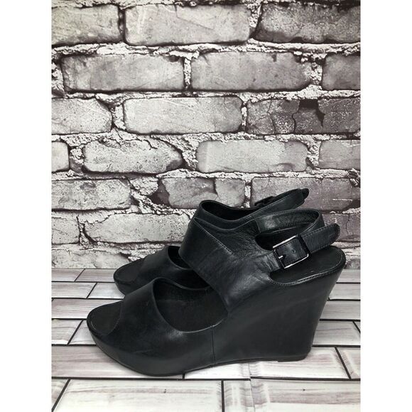 Chocolat Blu Cortez Black Leather Platform Wedge Strap Sandals Women Sz 9M US/40 - Picture 10 of 16